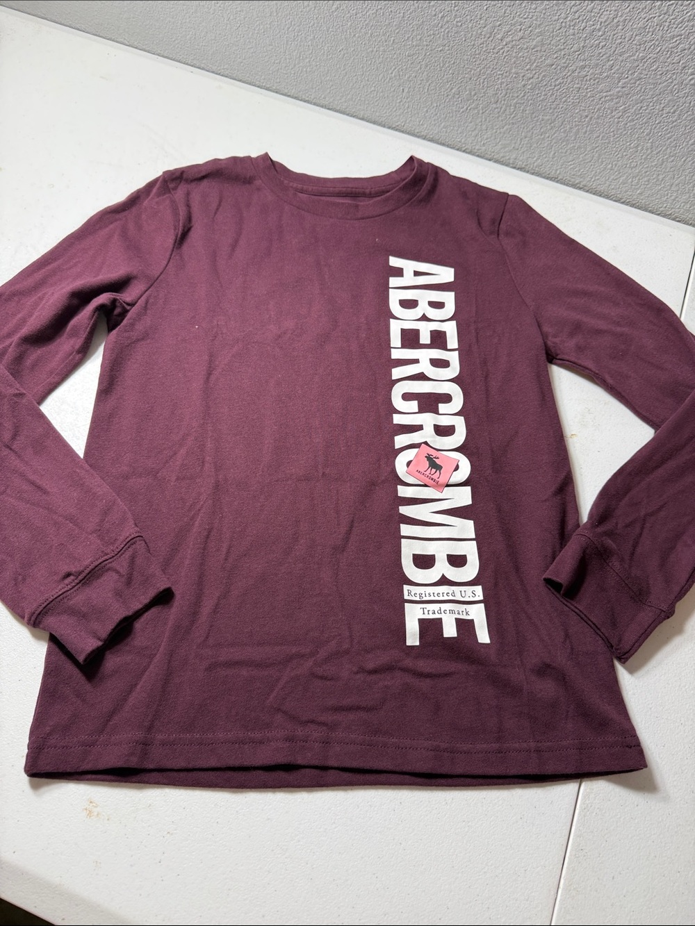 abercrombie kids Long Sleeve Tee in Plum with White Logo